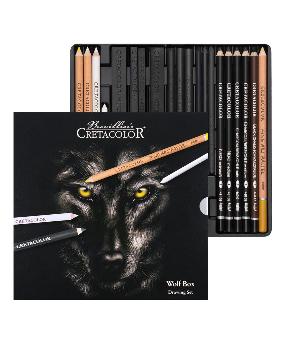 CRETACOLOR : WOLF BOX BLACK & WHITE CHARCOAL DRAWING