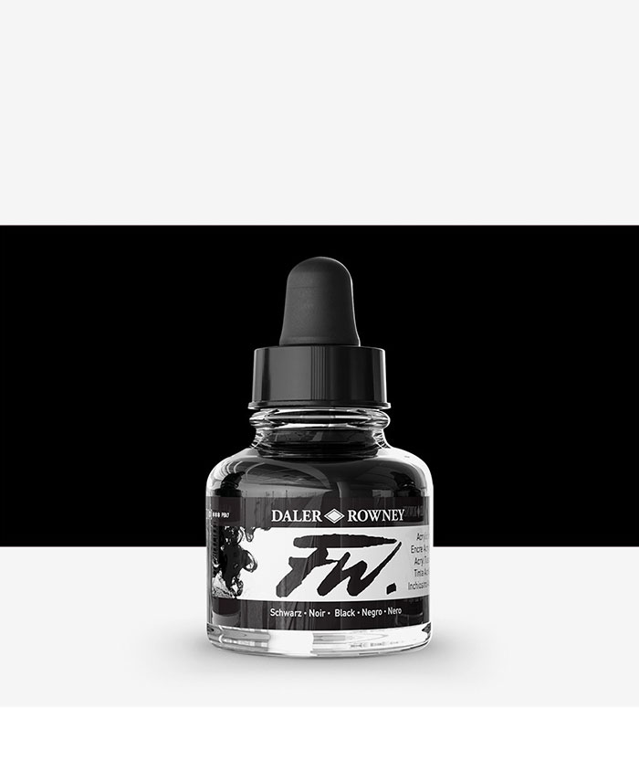 DALER ROWNEY : FW ACRYLIC INK BLACK : 30ML - Urban Drawing Store