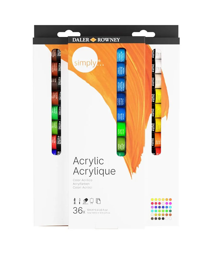 DALER ROWNEY : SIMPLY ACRYLIC PAINT 36X12ML SET
