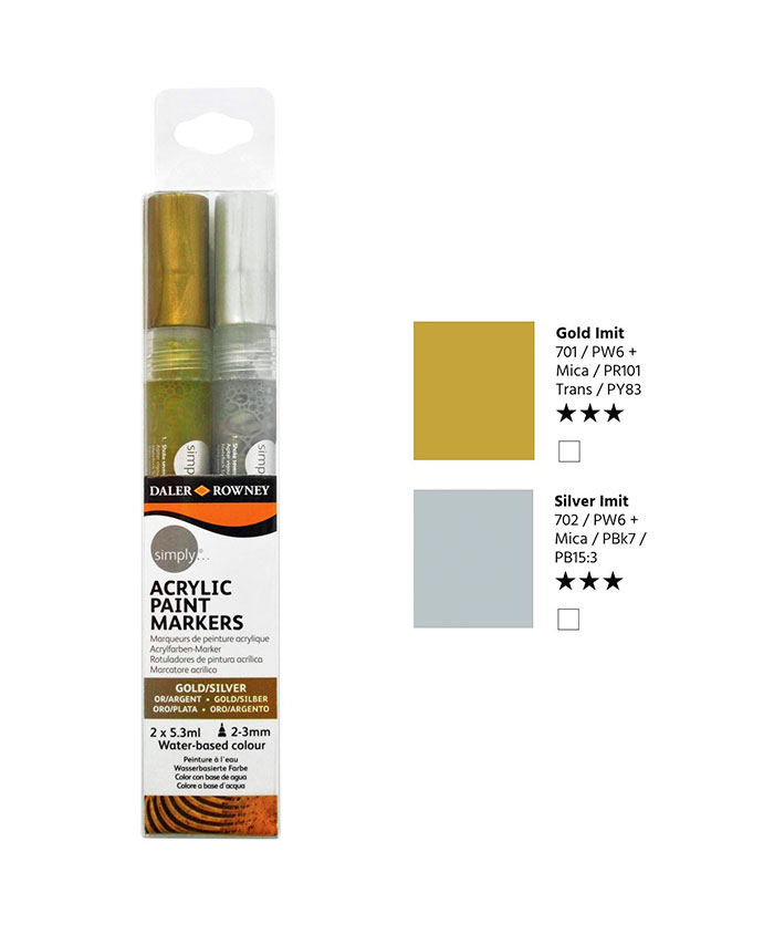 DALER ROWNEY : GOLD & SILVER ACRYLIC PAINT MARKERS