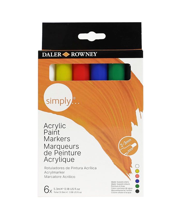 DALER ROWNEY : SIMPLY ACRYLIC MARKERS : SET OF 6
