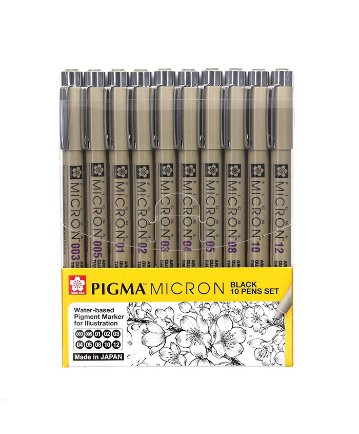 SAKURA PIGMA MICRON DRAWING PEN : SET OF 10
